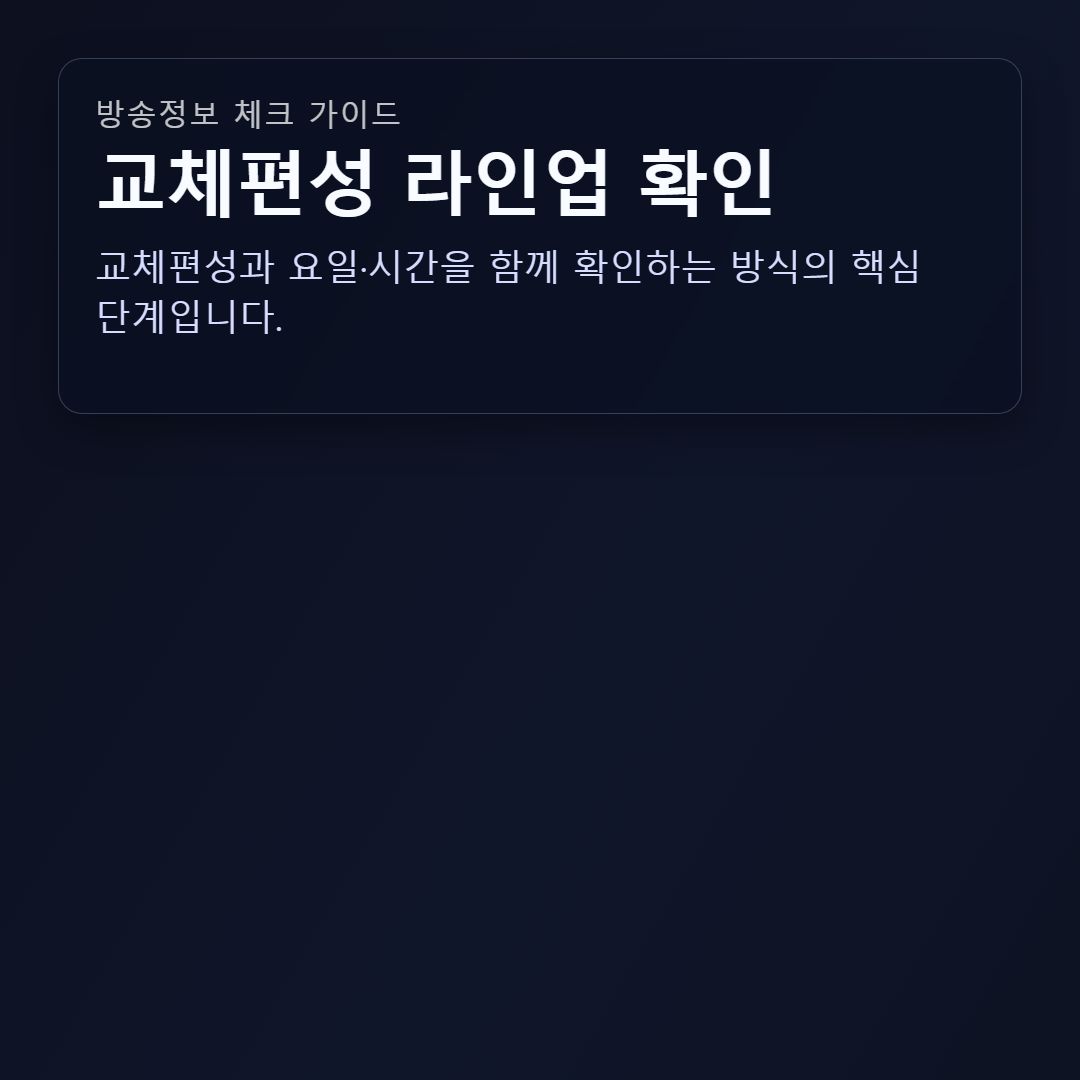 KBS 디지털 편성표에서 월요 예능 라인업과 교체편성 필터 확인